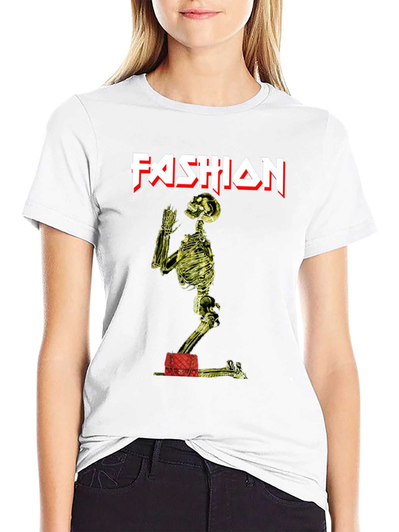 Fashion Skeleton Graphic Tee - Black Crew Neck Shirt