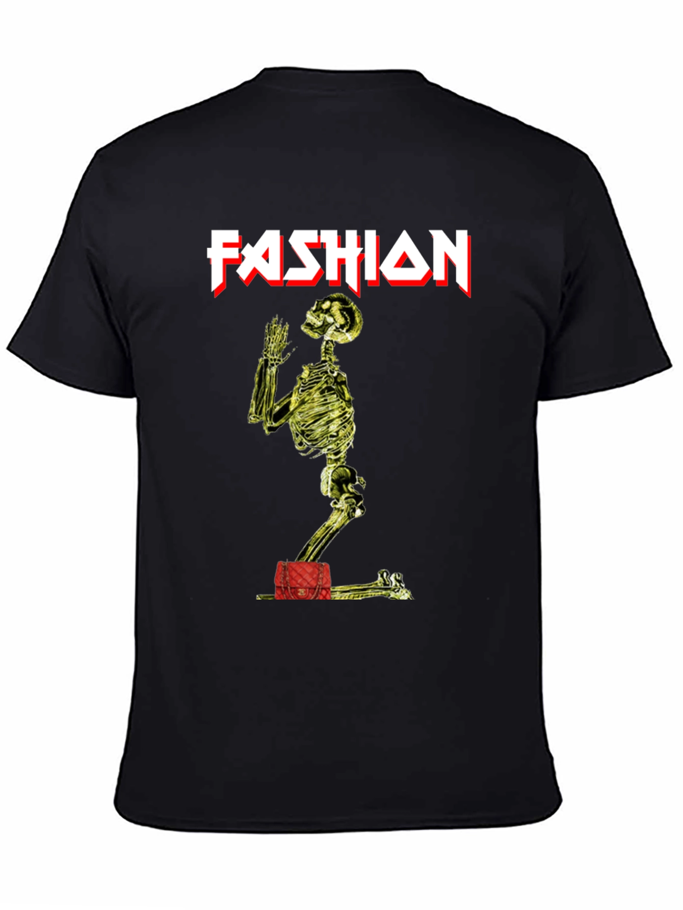 Fashion Skeleton Graphic Tee - Black Crew Neck Shirt