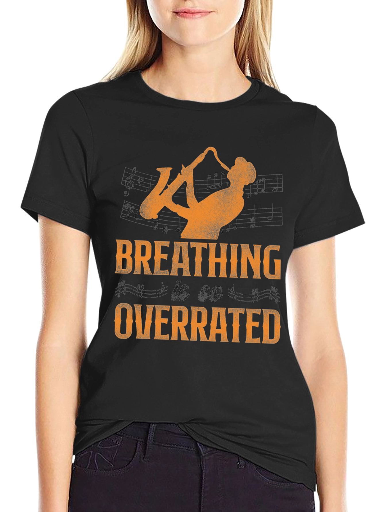 Saxophone Player Graphic Tee - Breathing Overrated T-Shirt