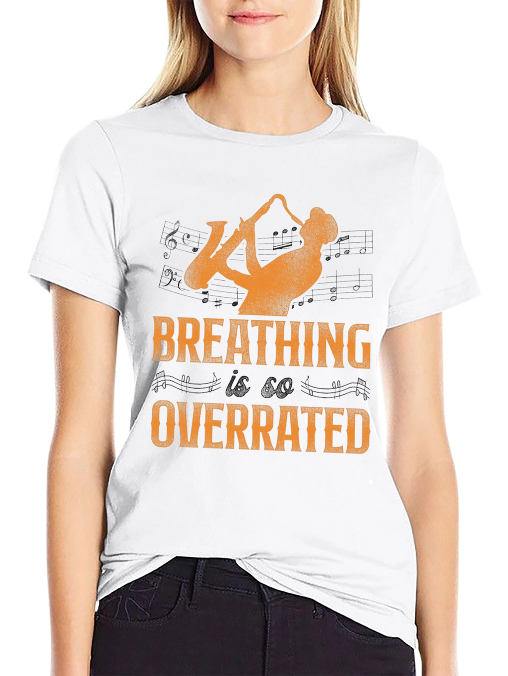 Saxophone Player Graphic Tee - Breathing Overrated T-Shirt