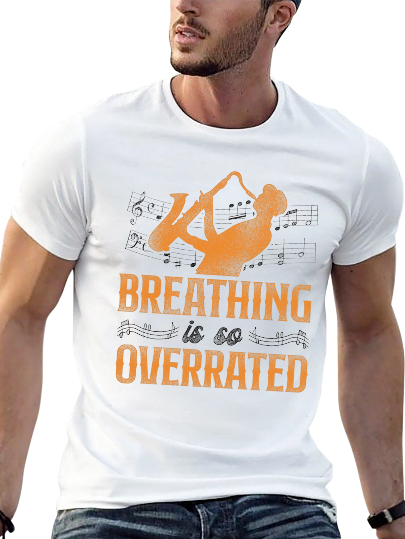 Saxophone Player Graphic Tee - Breathing Overrated T-Shirt