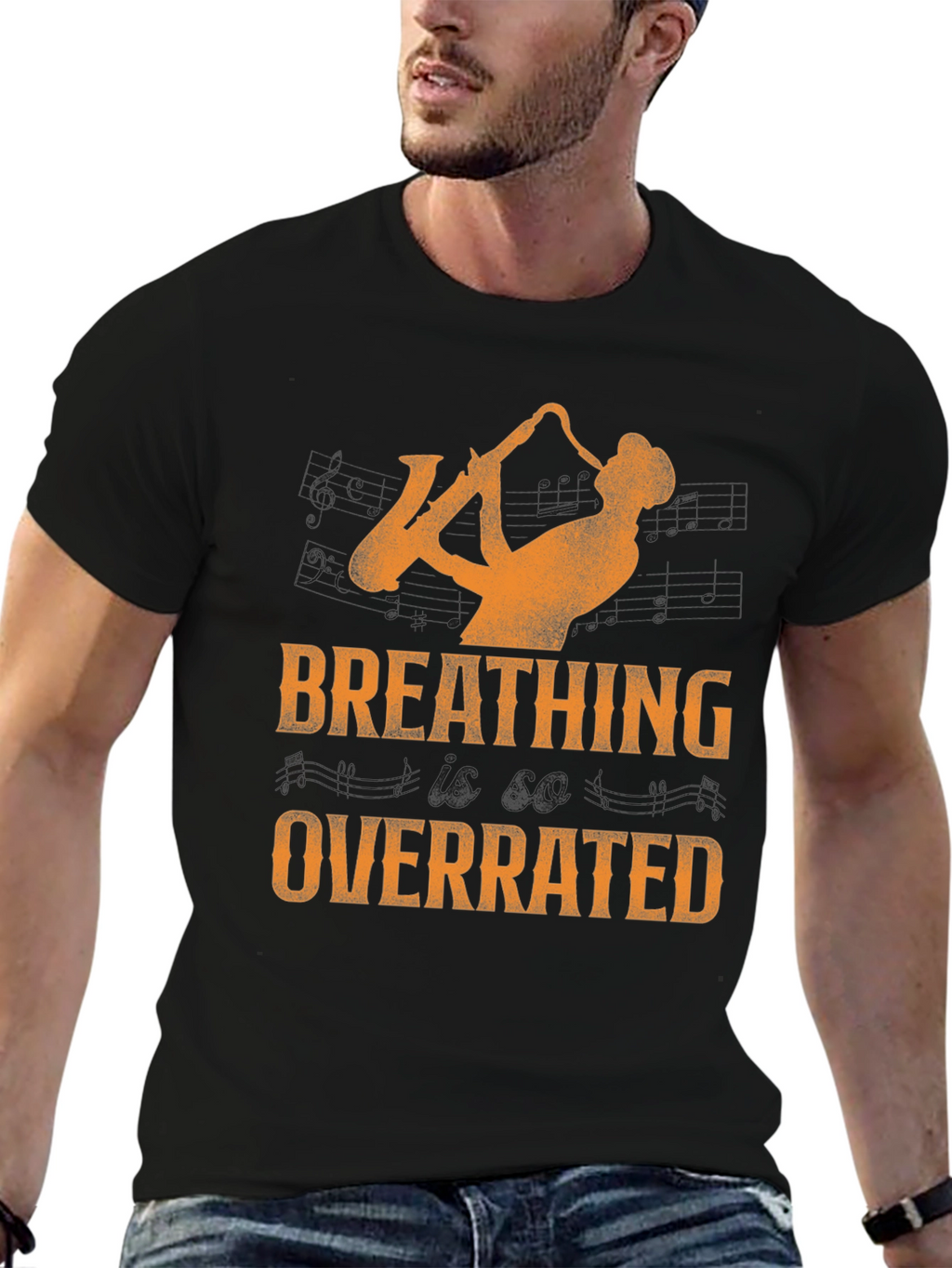 Saxophone Player Graphic Tee - Breathing Overrated T-Shirt