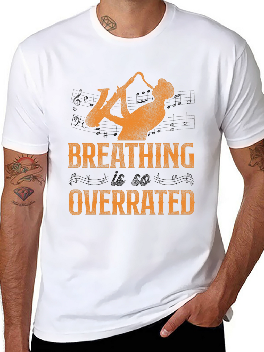 Saxophone Player Graphic Tee - Breathing Overrated T-Shirt