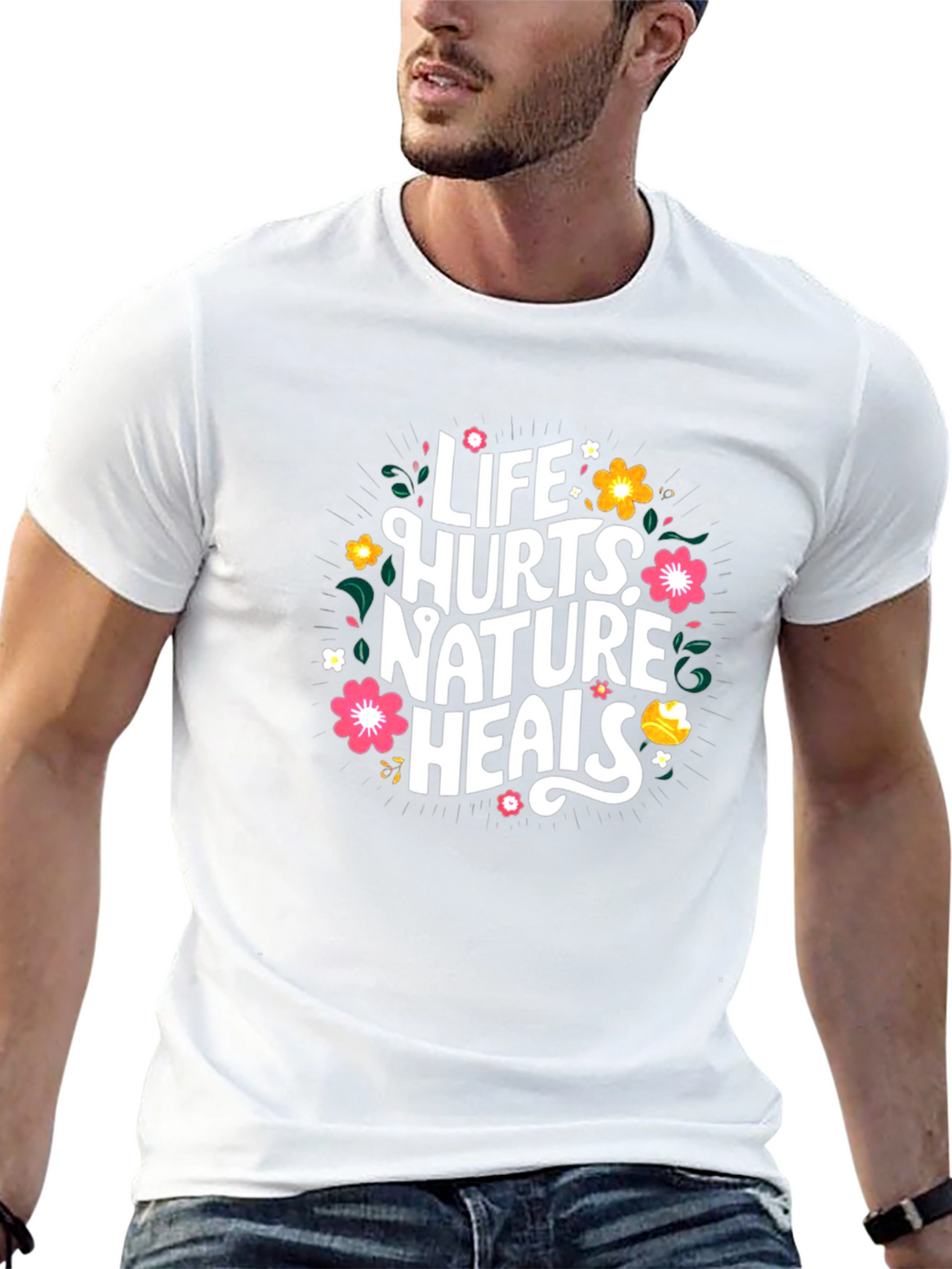 Life Hurts Nature Heals Black Graphic Tee