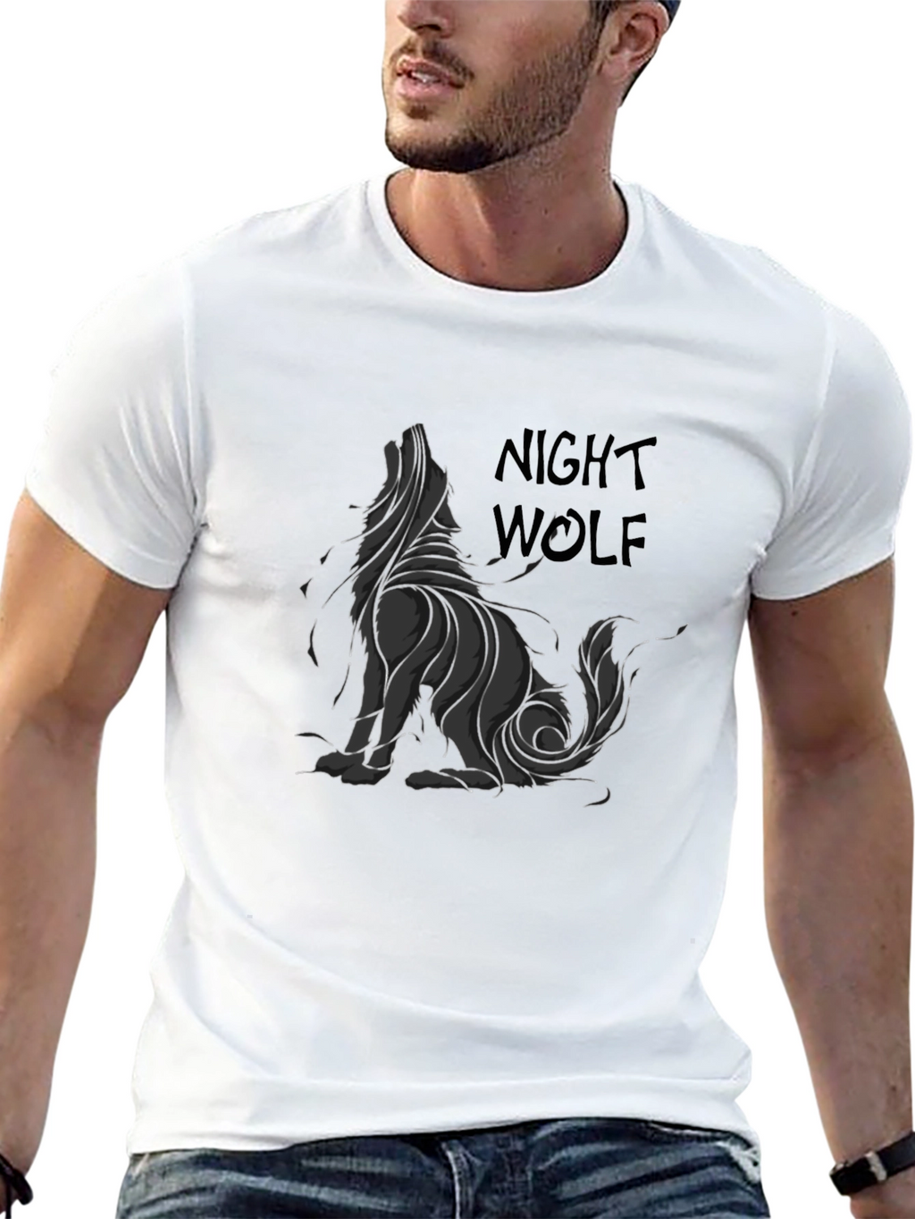 Night Wolf Graphic Print T-Shirt