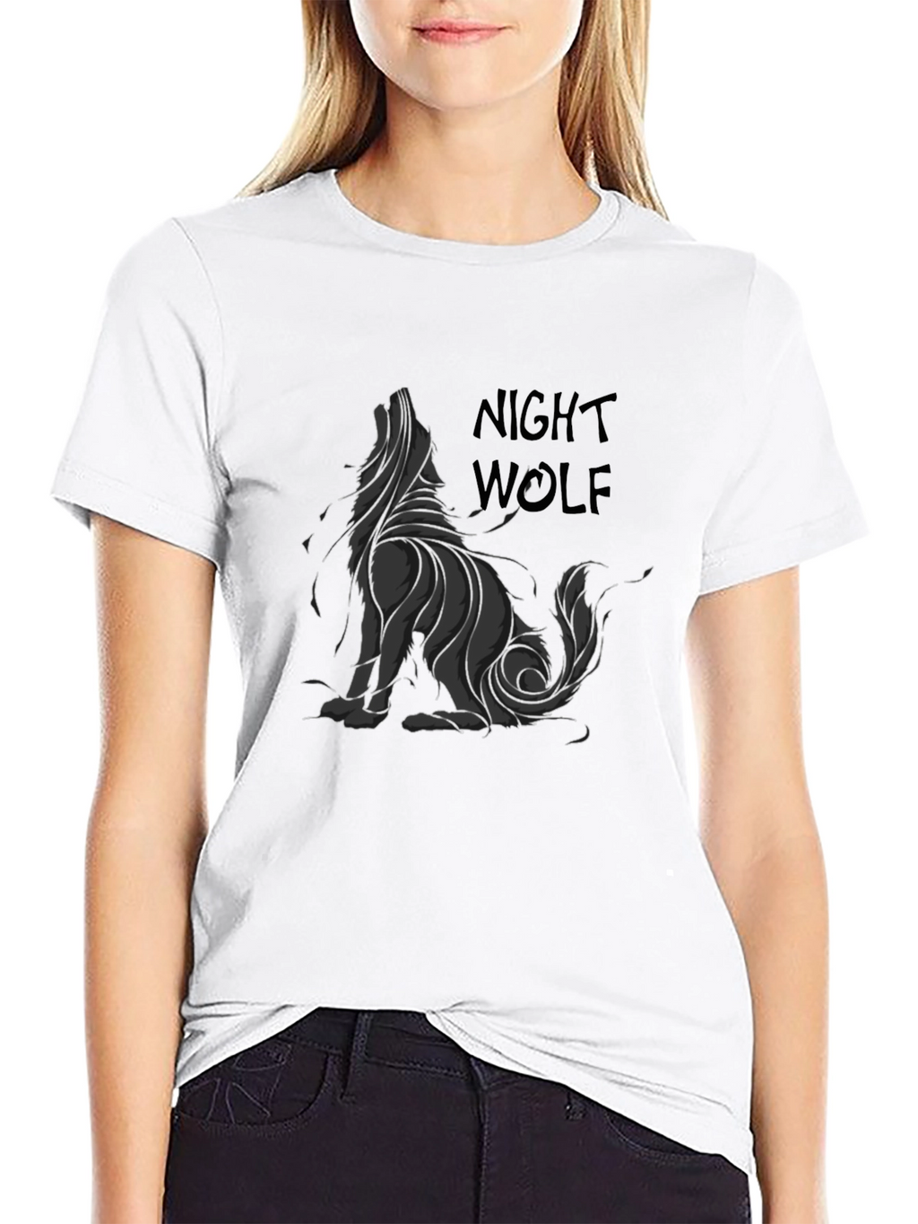 Night Wolf Graphic Print T-Shirt