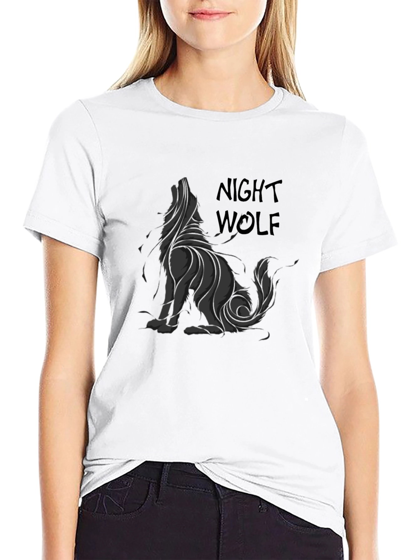 Night Wolf Graphic Print T-Shirt