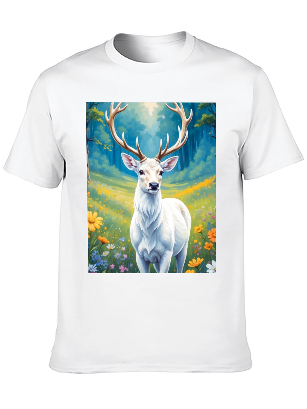 Deer in Meadow Graphic Tee - Black Cotton Shirt