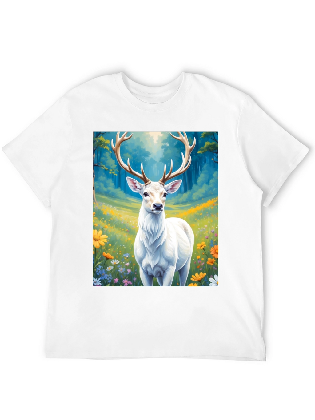 Deer in Meadow Graphic Tee - Black Cotton Shirt