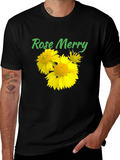 Rose Merry Sunflower Graphic Black T-Shirt