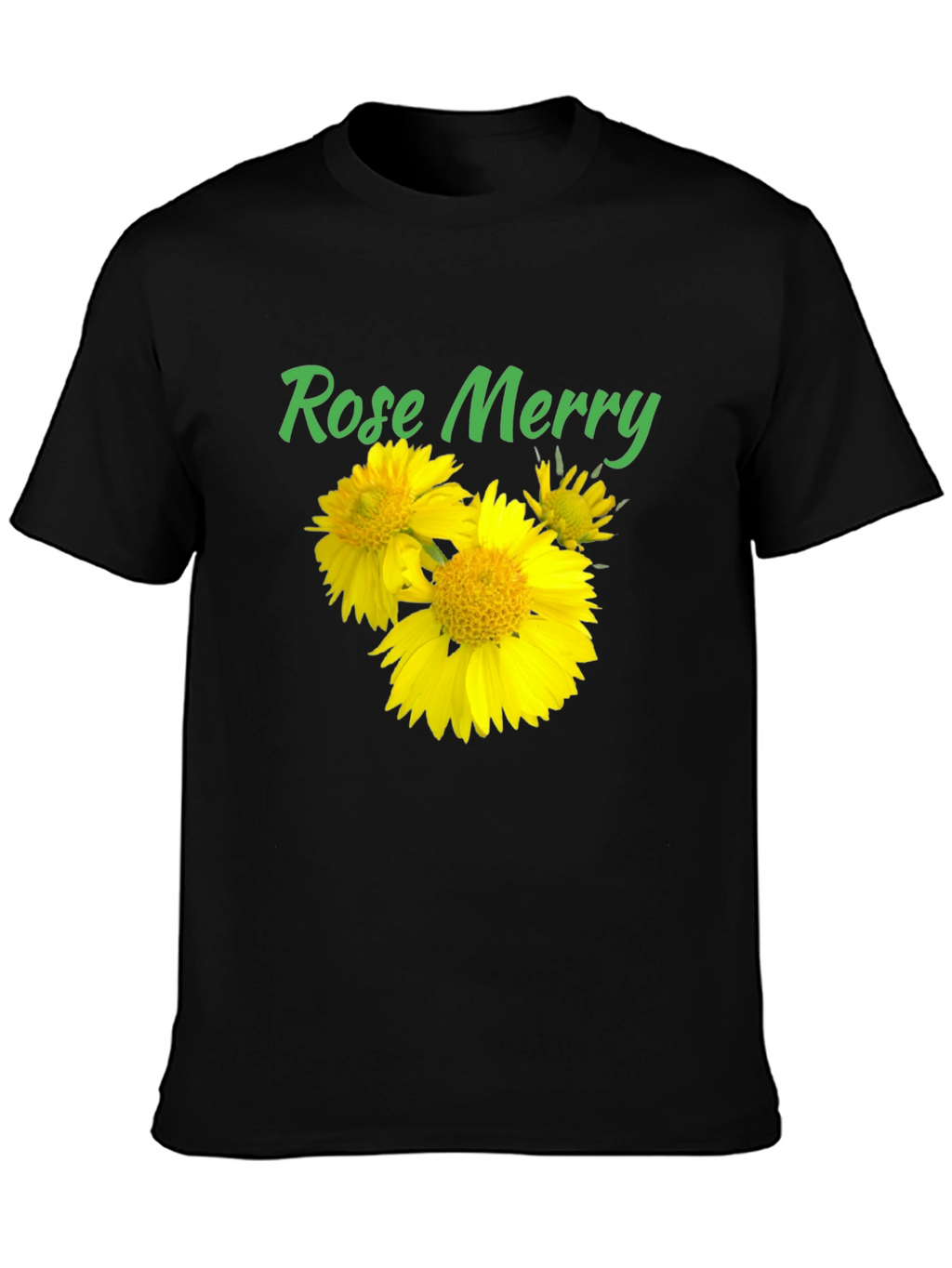 Rose Merry Sunflower Graphic Black T-Shirt