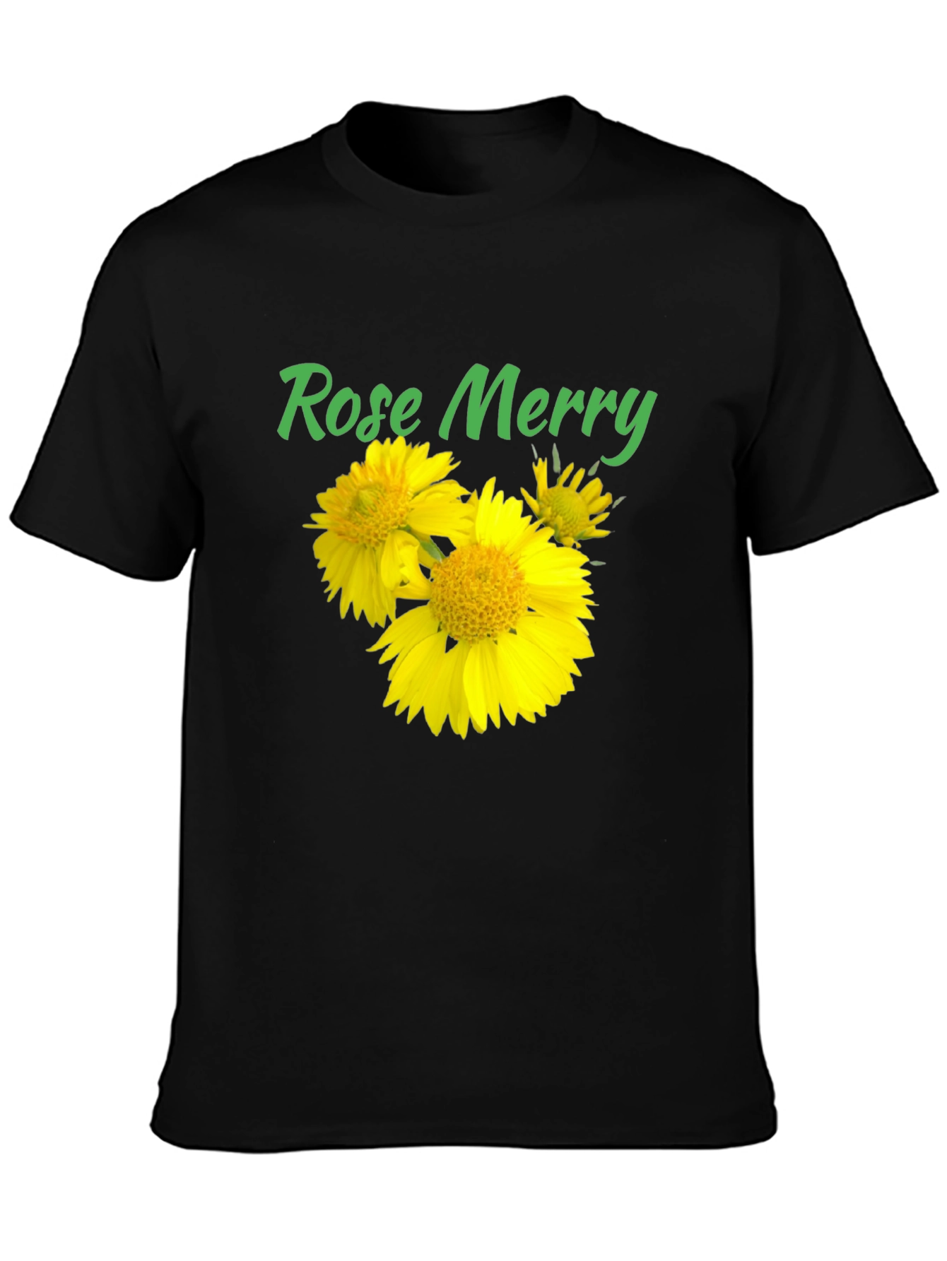 Rose Merry Sunflower Graphic Black T-Shirt