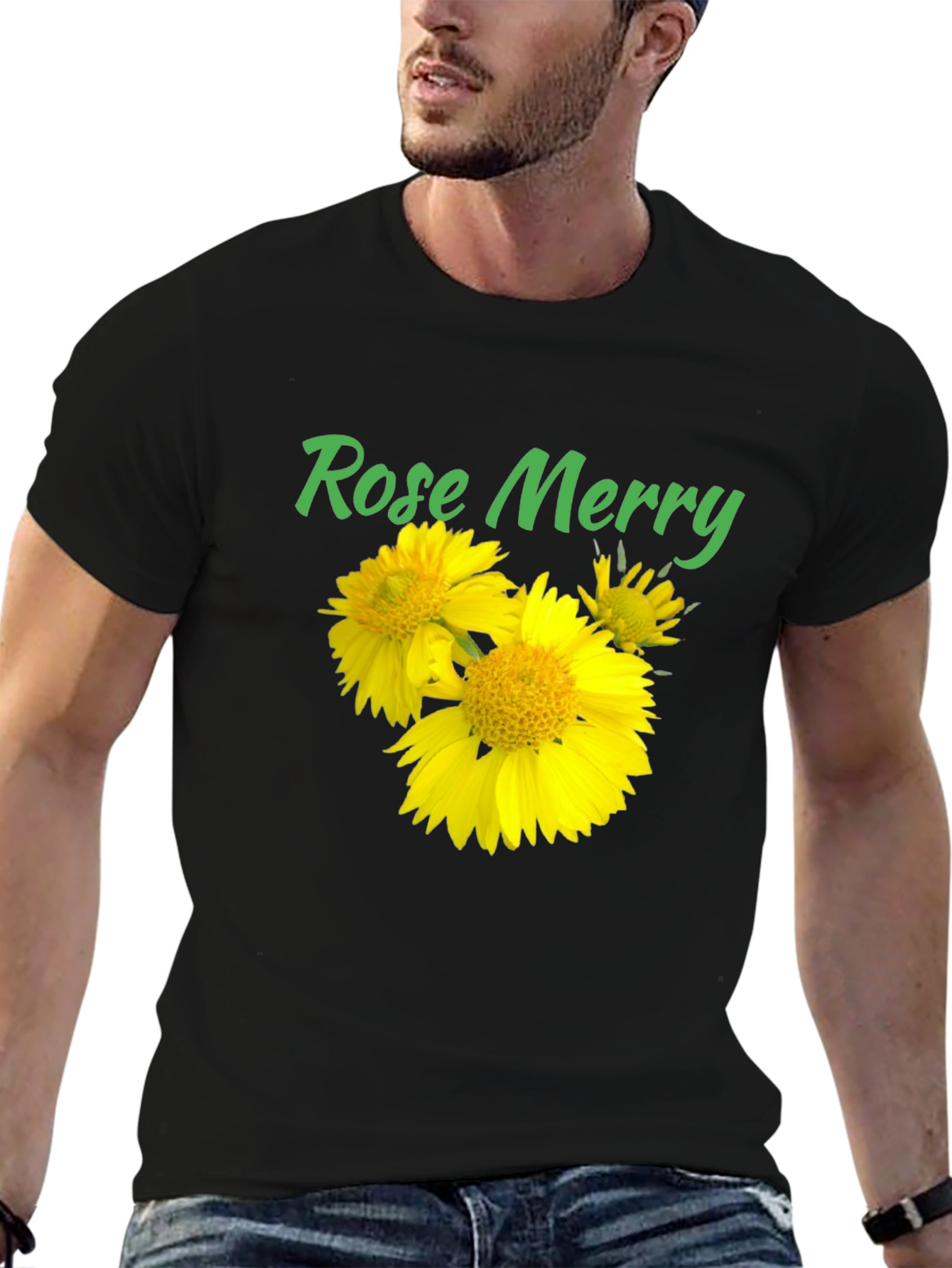 Rose Merry Sunflower Graphic Black T-Shirt