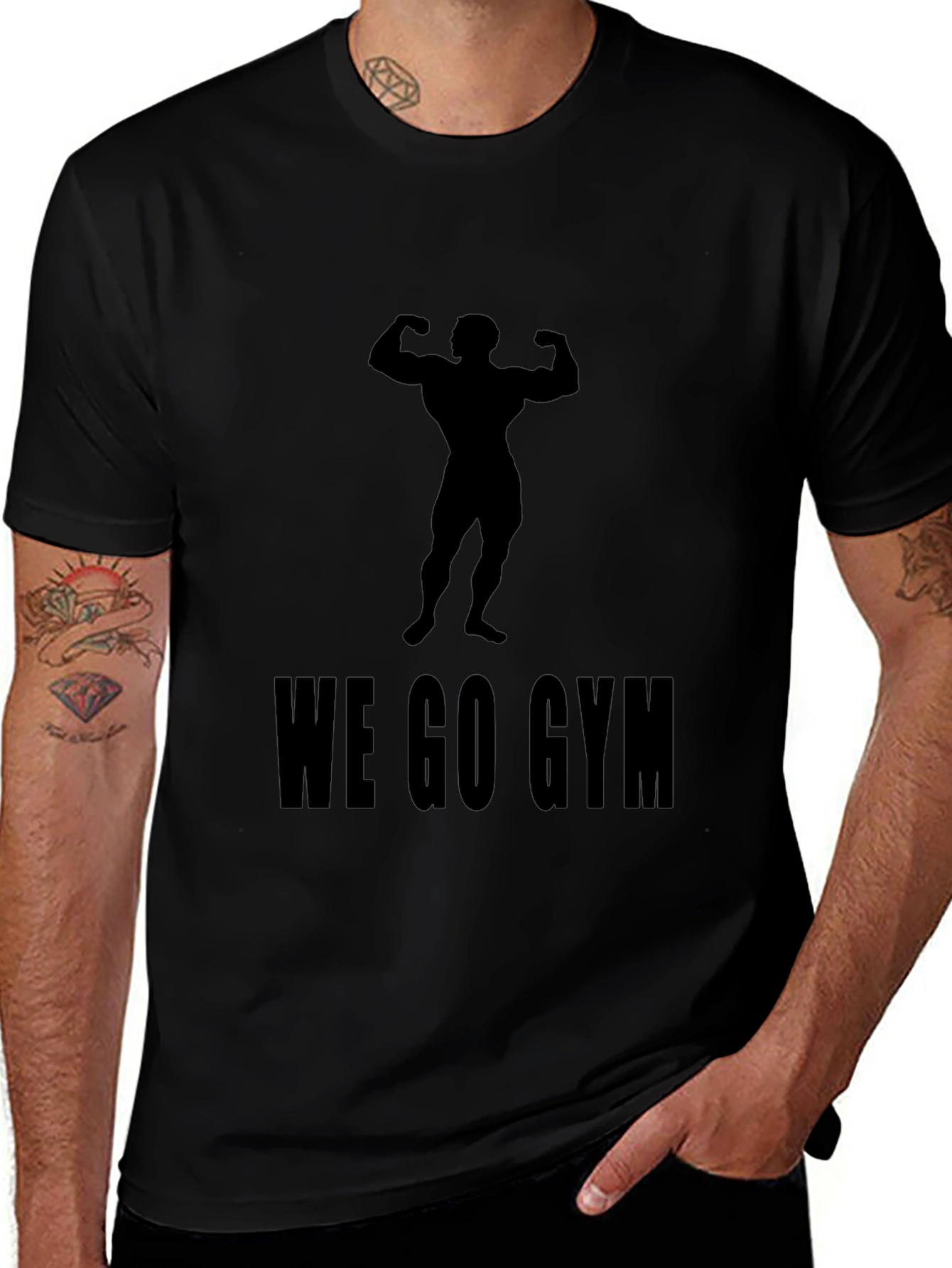We Go Gym Black T-Shirt - Bodybuilder Design