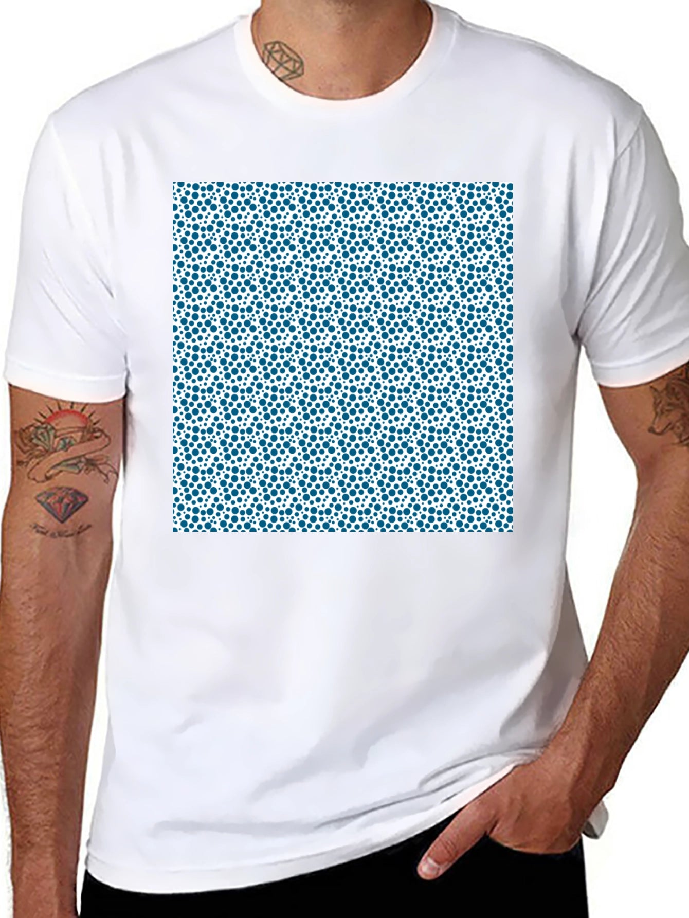 Modern Blue Dot Pattern Black T-Shirt