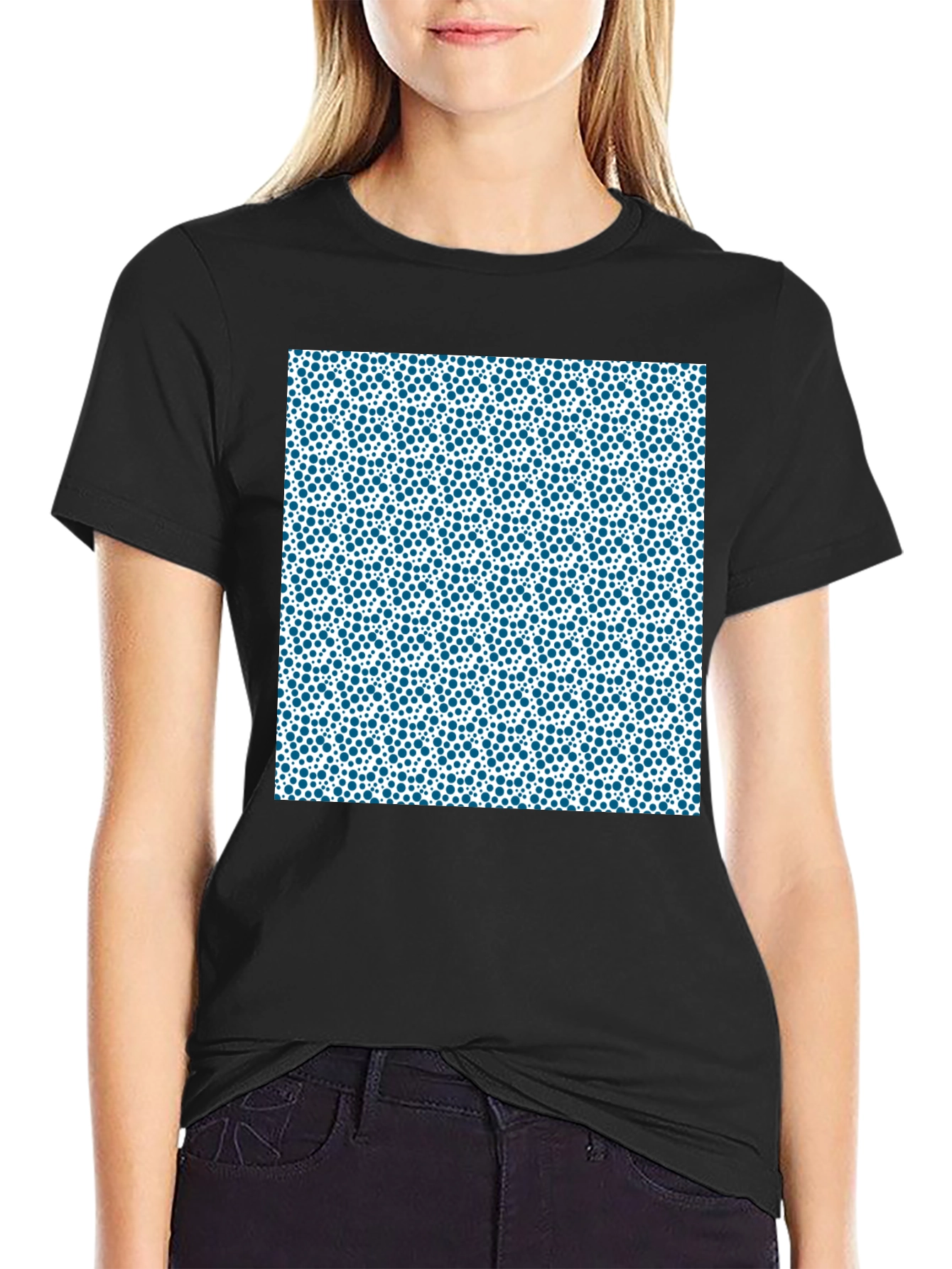 Modern Blue Dot Pattern Black T-Shirt