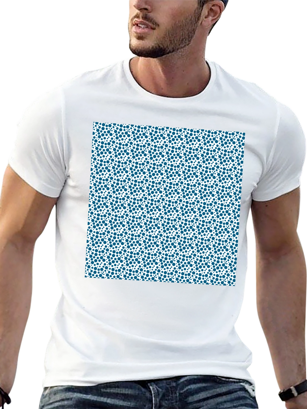 Modern Blue Dot Pattern Black T-Shirt
