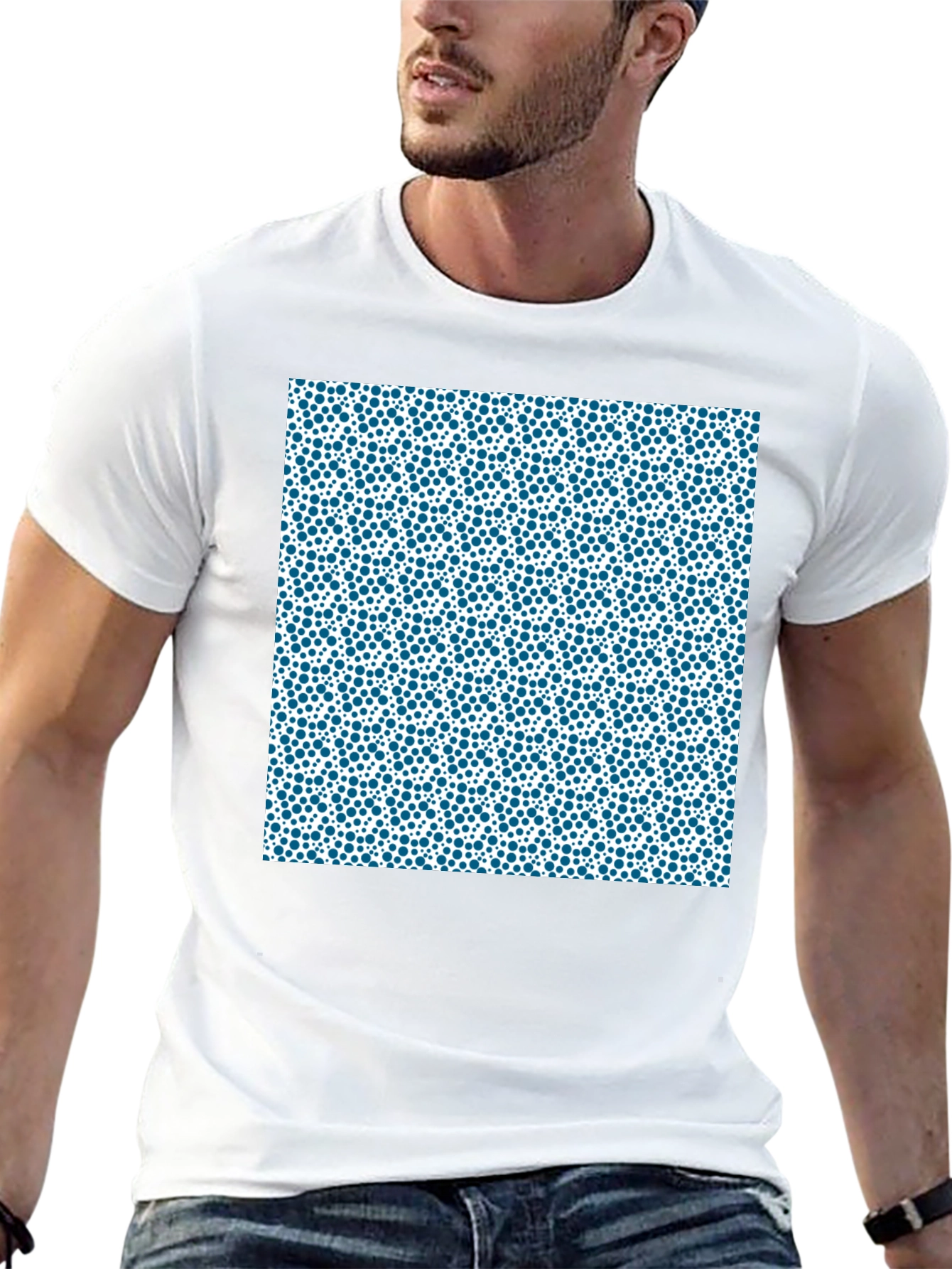 Modern Blue Dot Pattern Black T-Shirt