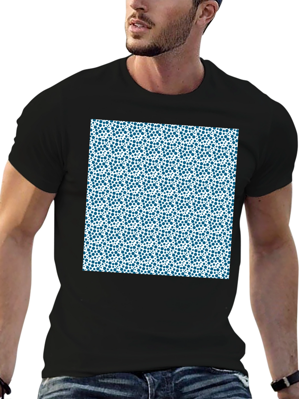 Modern Blue Dot Pattern Black T-Shirt
