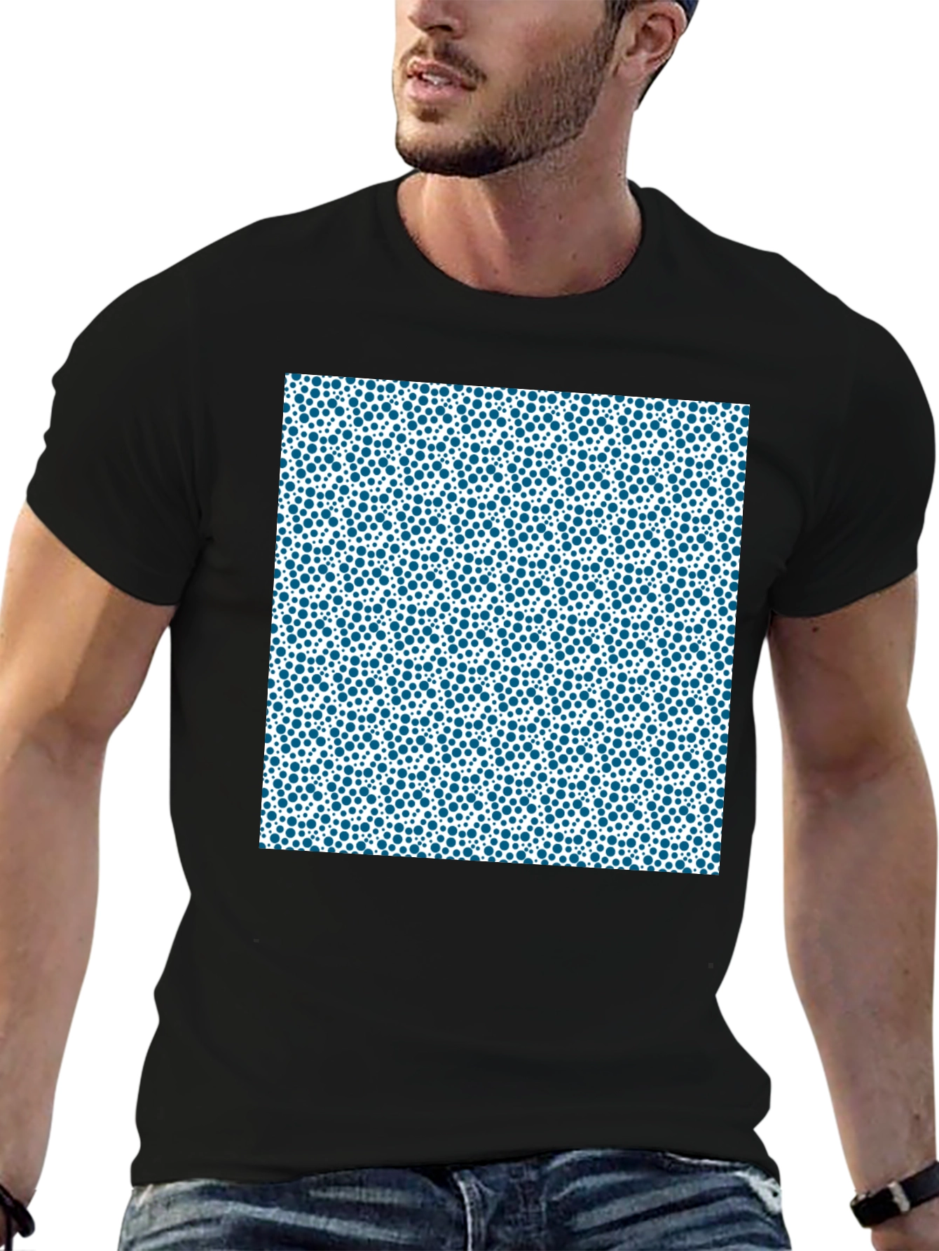 Modern Blue Dot Pattern Black T-Shirt