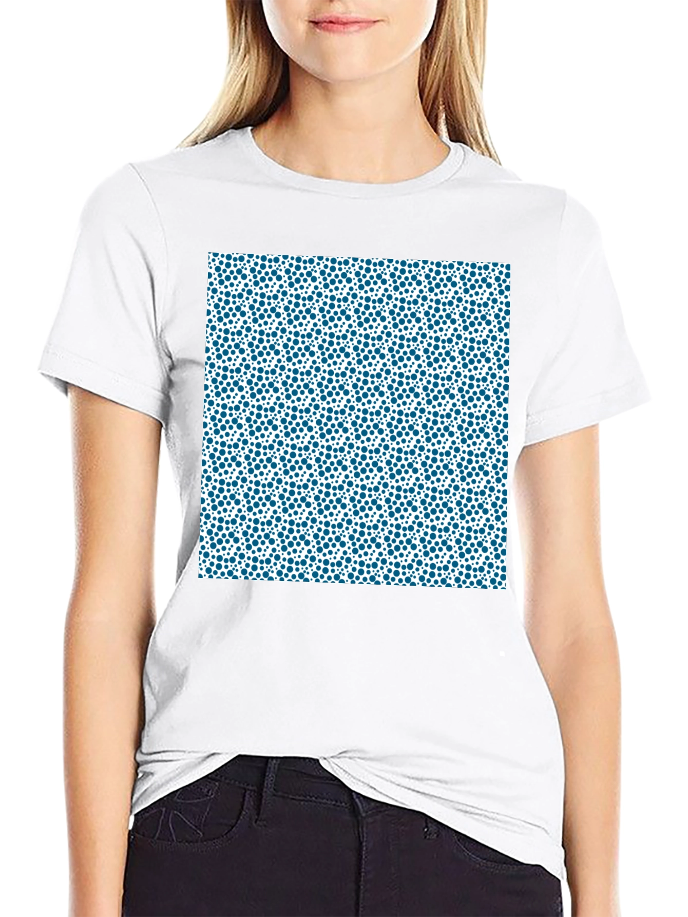 Modern Blue Dot Pattern Black T-Shirt