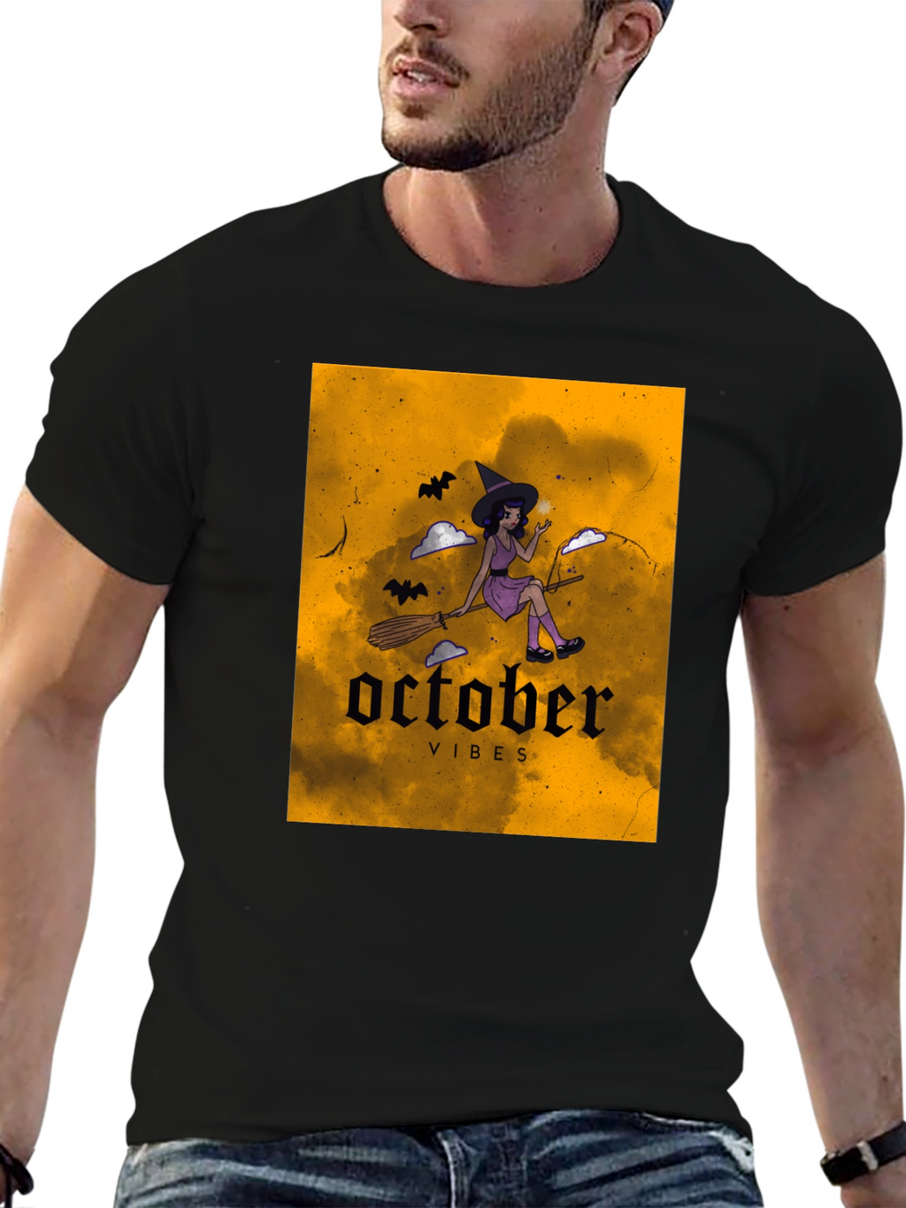 October Vibes Witch Graphic Tee - Black