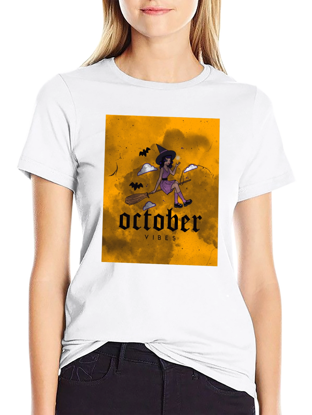 October Vibes Witch Graphic Tee - Black