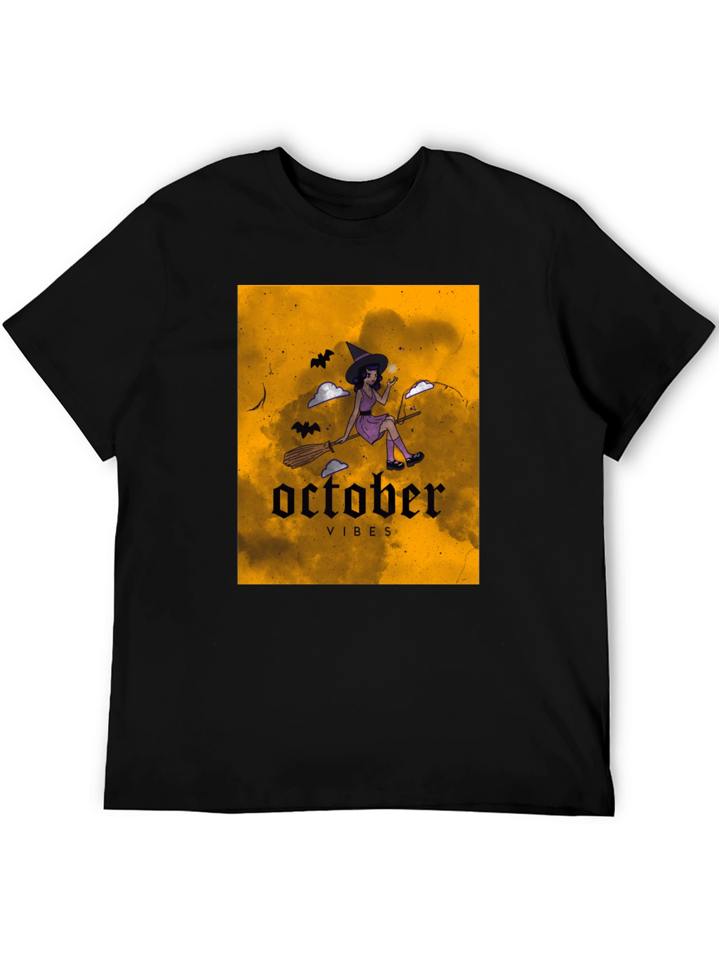 October Vibes Witch Graphic Tee - Black