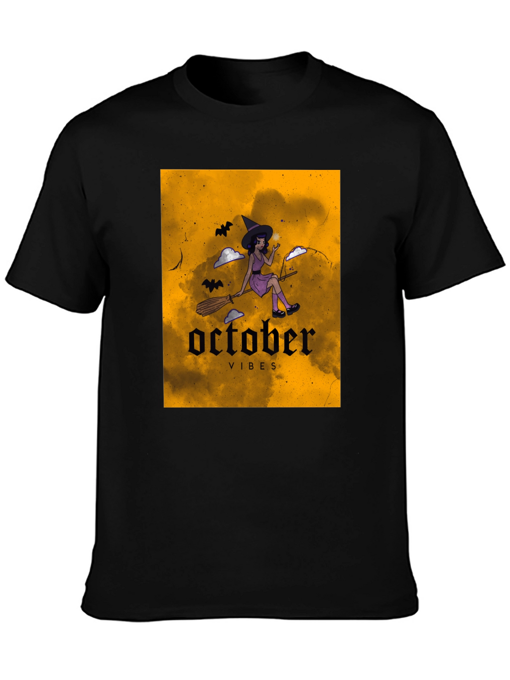 October Vibes Witch Graphic Tee - Black