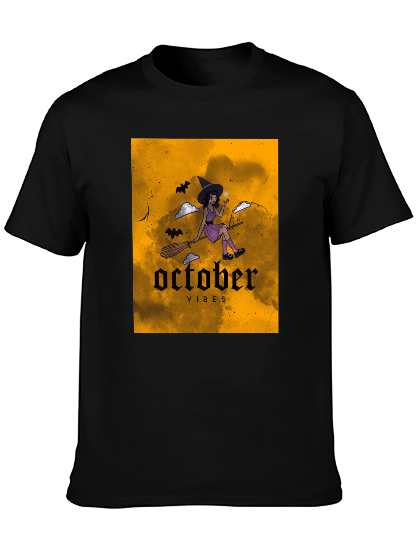 October Vibes Witch Graphic Tee - Black