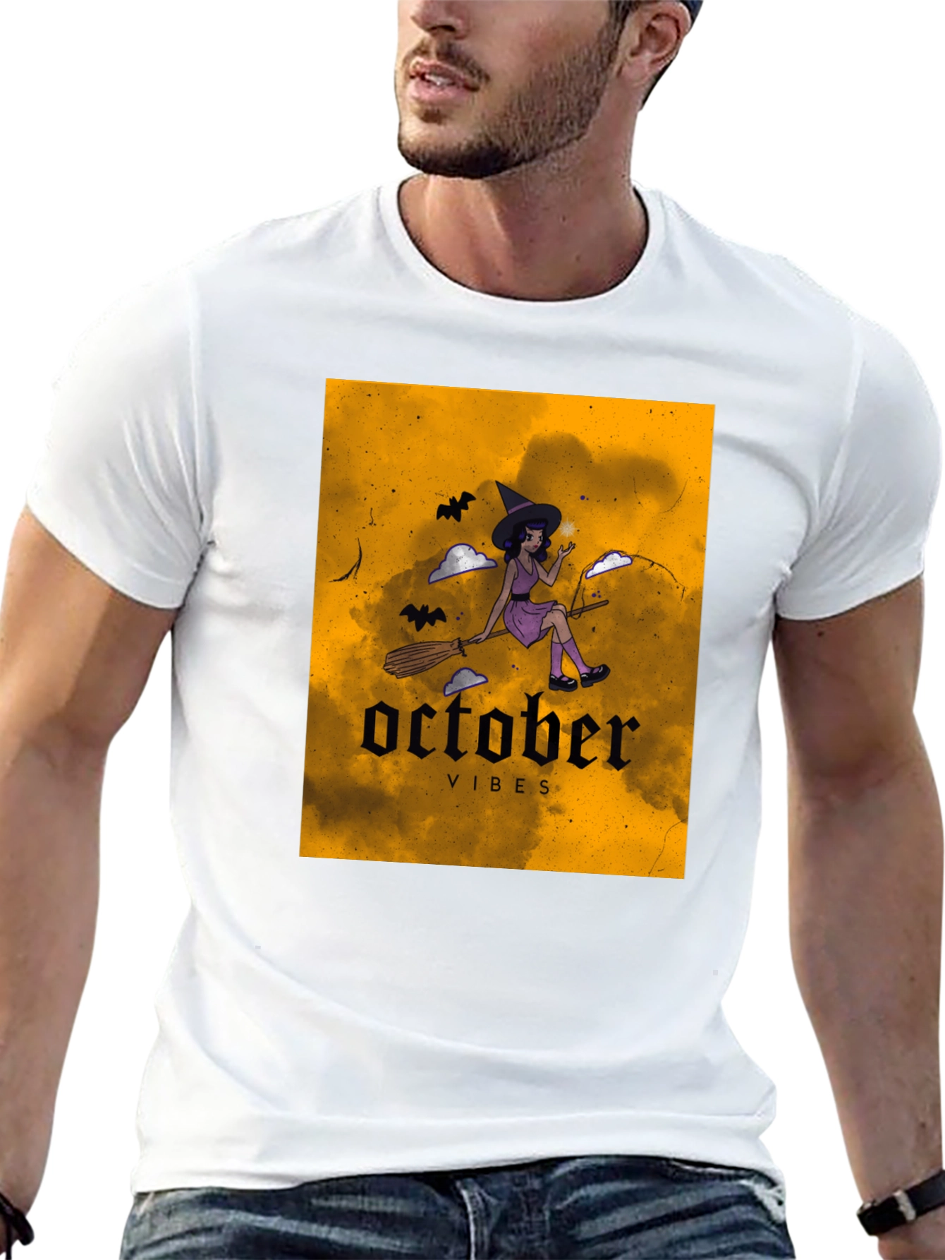 October Vibes Witch Graphic Tee - Black