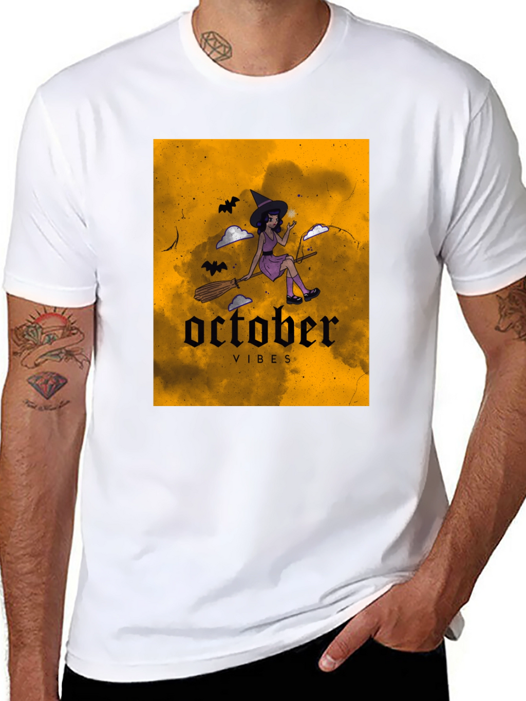 October Vibes Witch Graphic Tee - Black