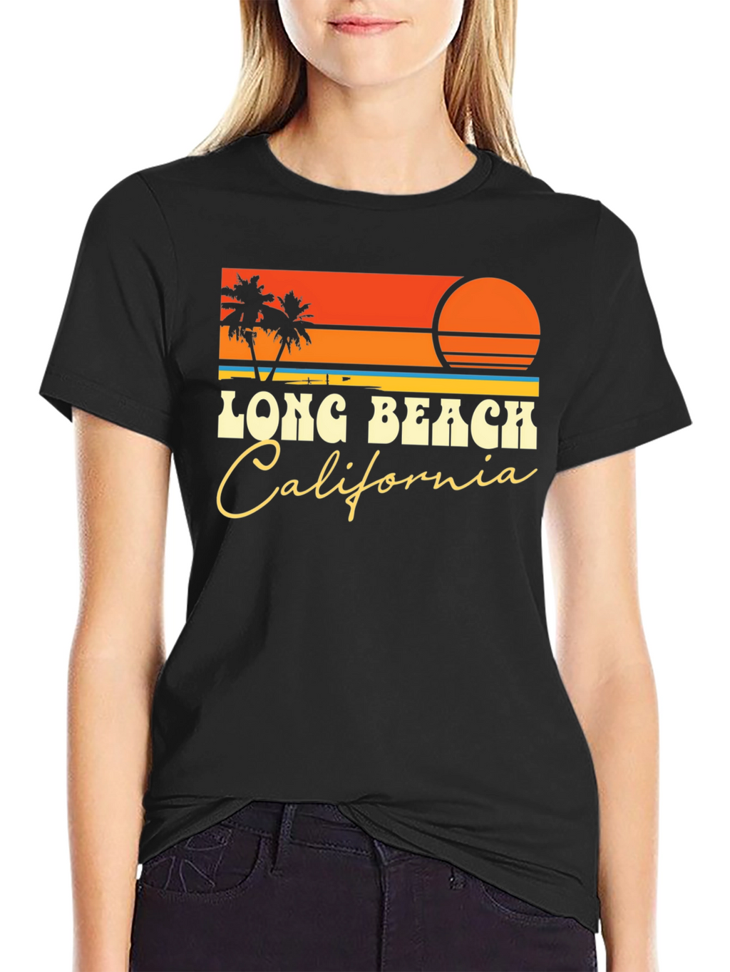 Long Beach California Retro Sunset T-Shirt