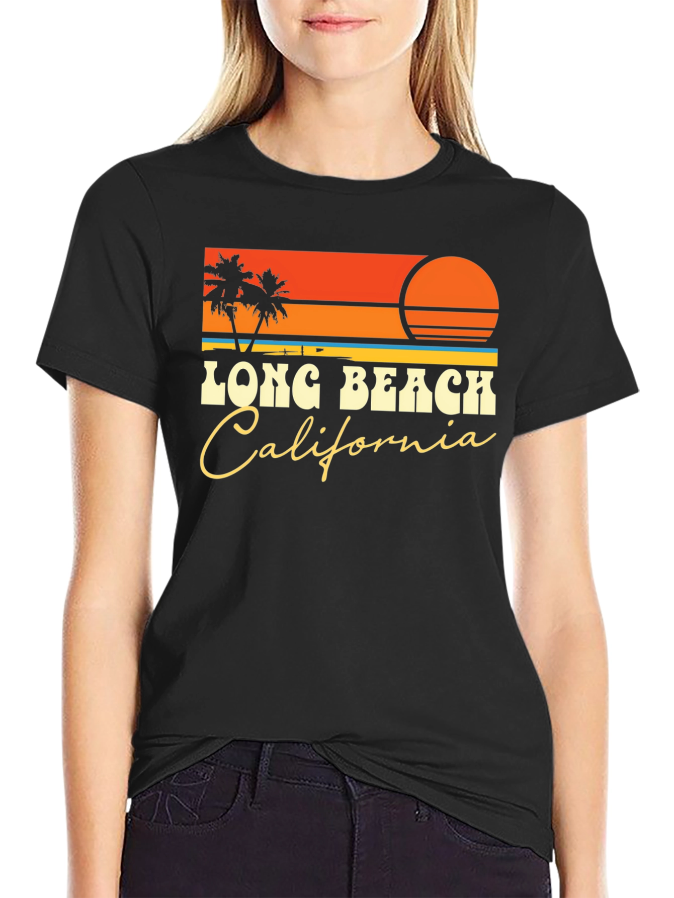 Long Beach California Retro Sunset T-Shirt