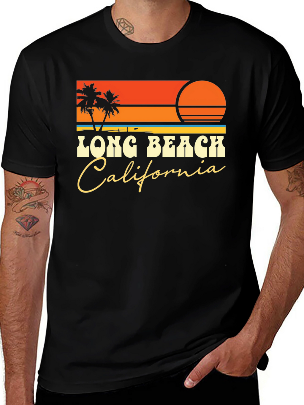 Long Beach California Retro Sunset T-Shirt