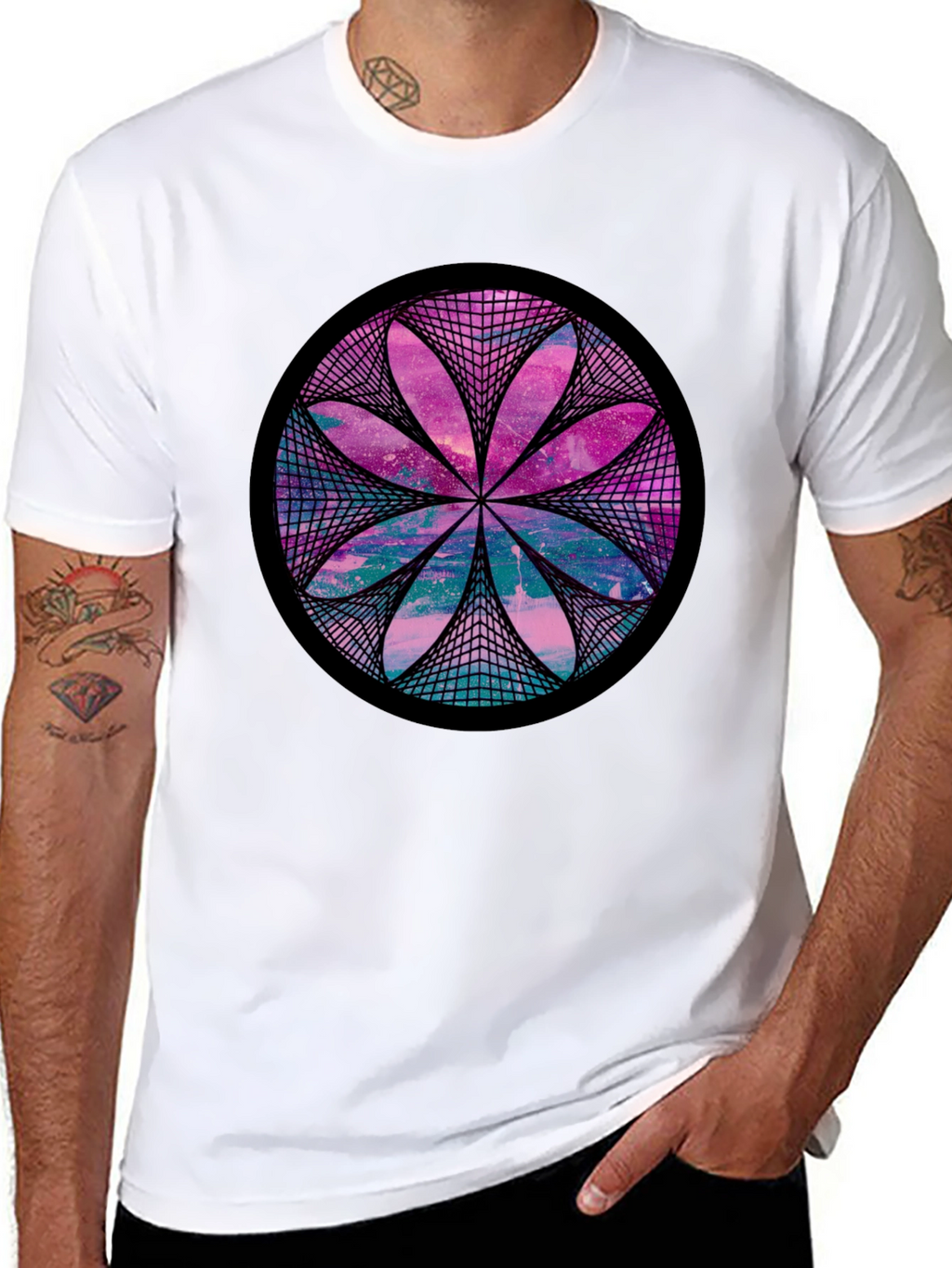 Cosmic Flower Graphic Tee - Black Cotton Blend Shirt