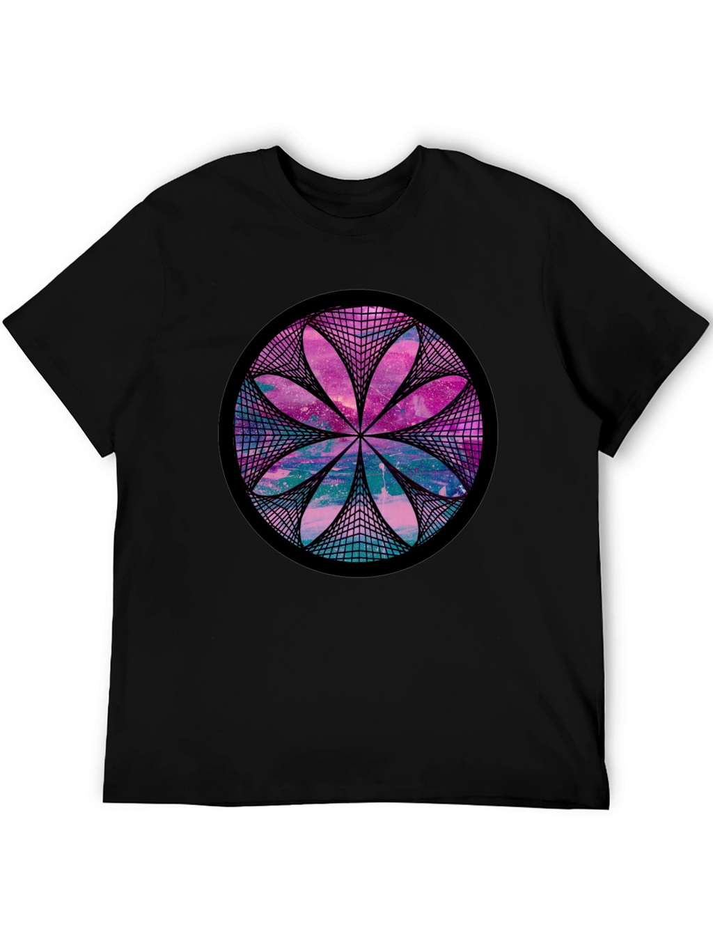 Cosmic Flower Graphic Tee - Black Cotton Blend Shirt