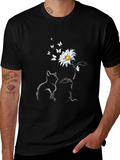 Cat & Daisy T-Shirt: Black Tee with Unique Graphic