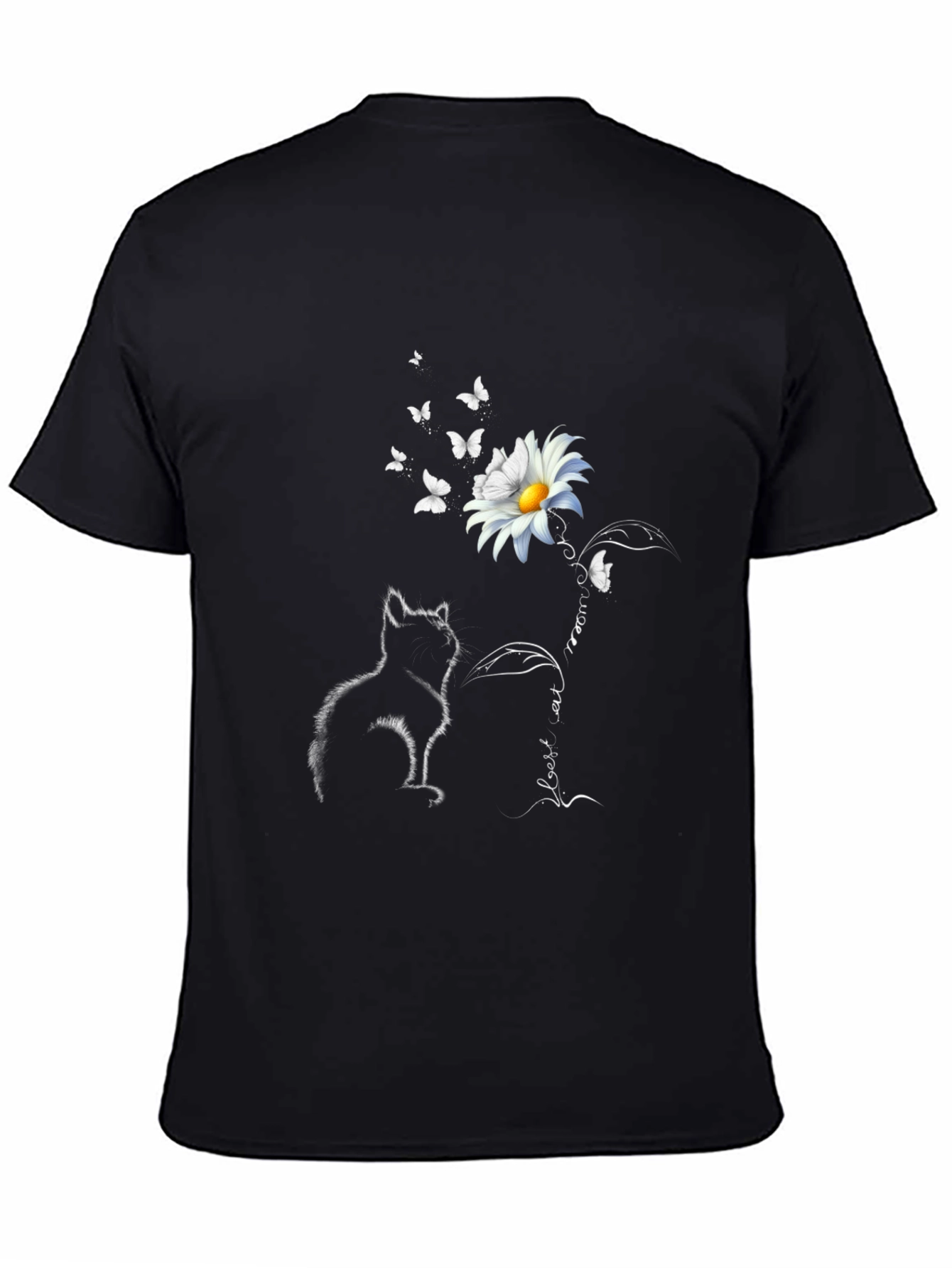 Cat & Daisy T-Shirt: Black Tee with Unique Graphic
