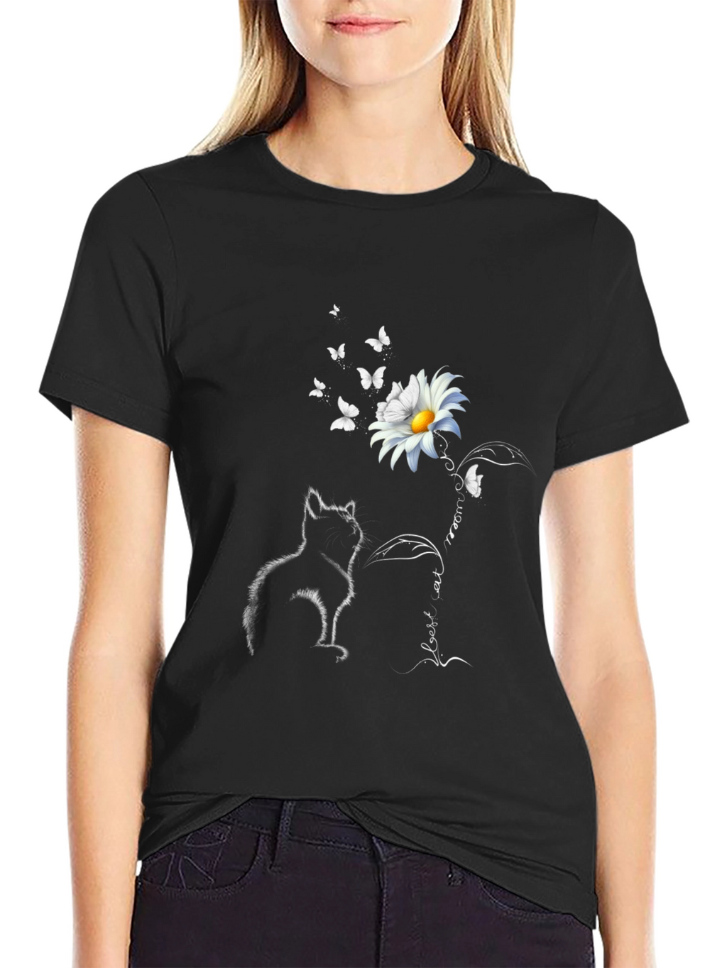 Cat & Daisy T-Shirt: Black Tee with Unique Graphic