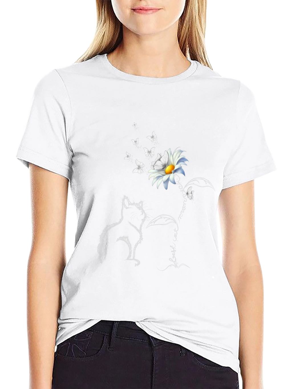 Cat & Daisy T-Shirt: Black Tee with Unique Graphic