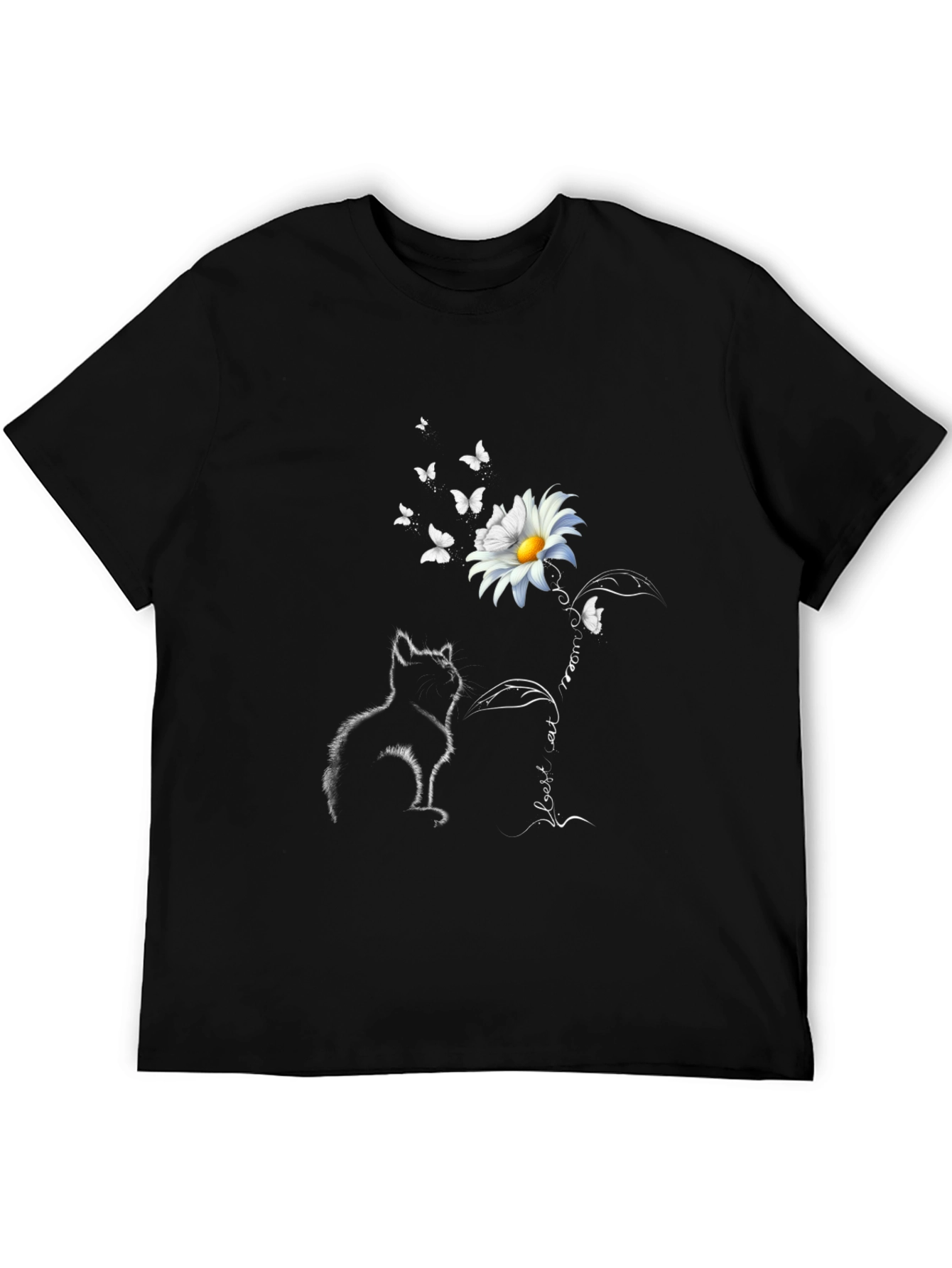 Cat & Daisy T-Shirt: Black Tee with Unique Graphic