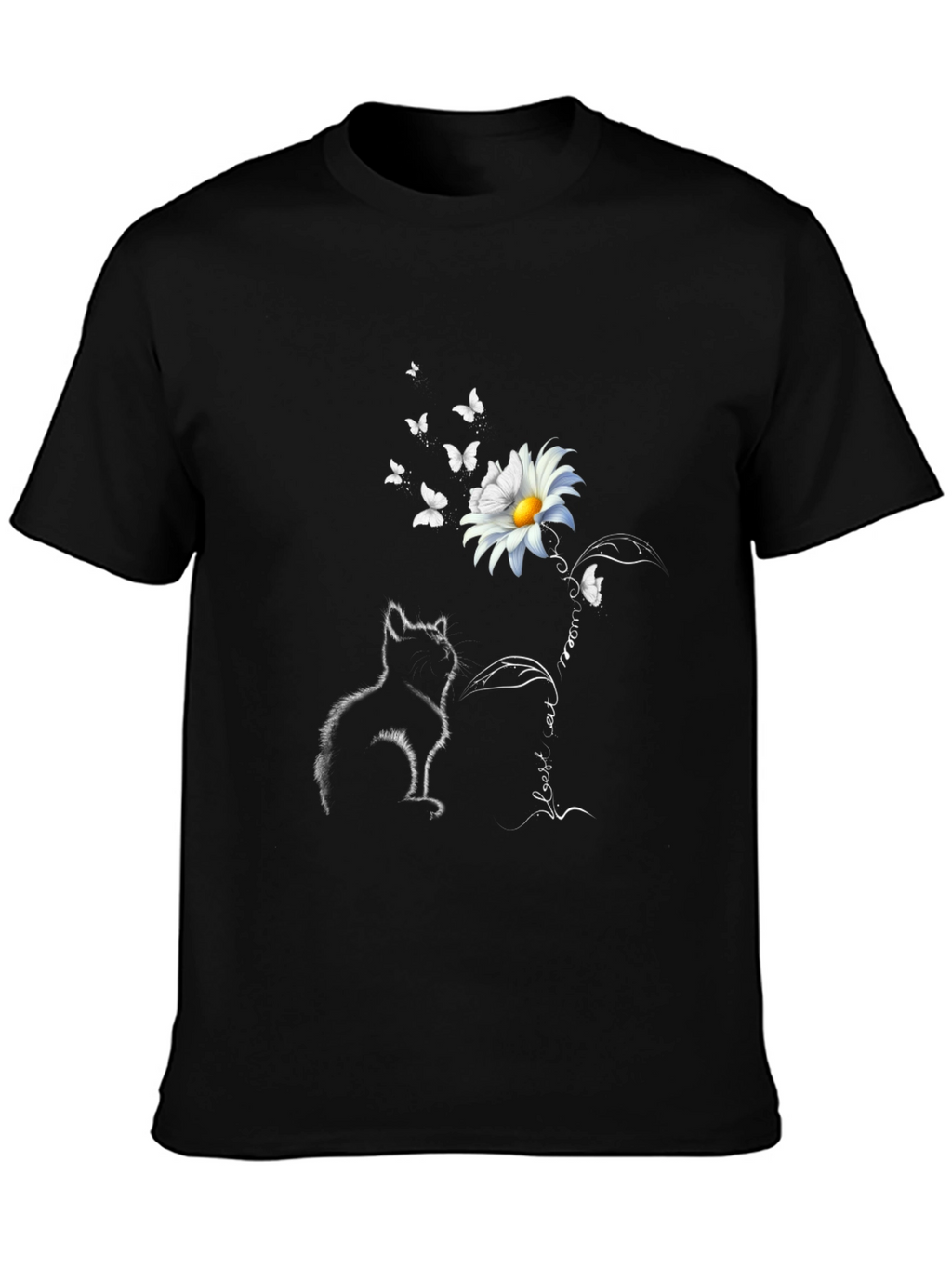 Cat & Daisy T-Shirt: Black Tee with Unique Graphic