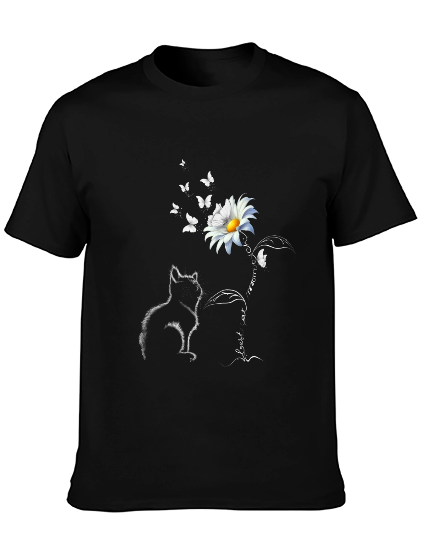 Cat & Daisy T-Shirt: Black Tee with Unique Graphic