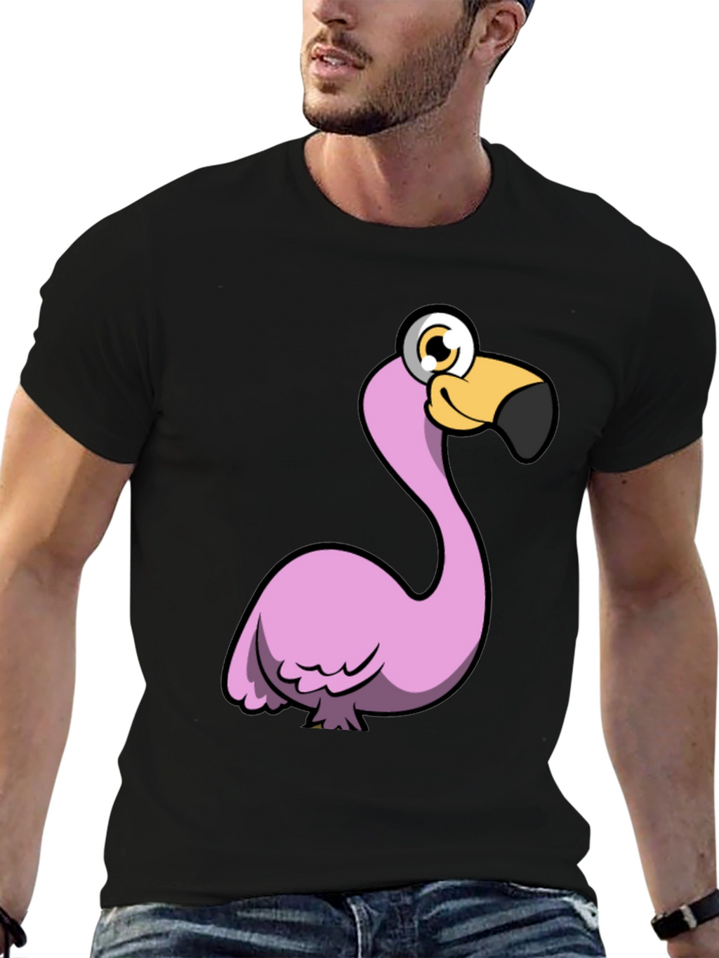 Funny Flamingo Graphic Tee - Black Cotton Shirt