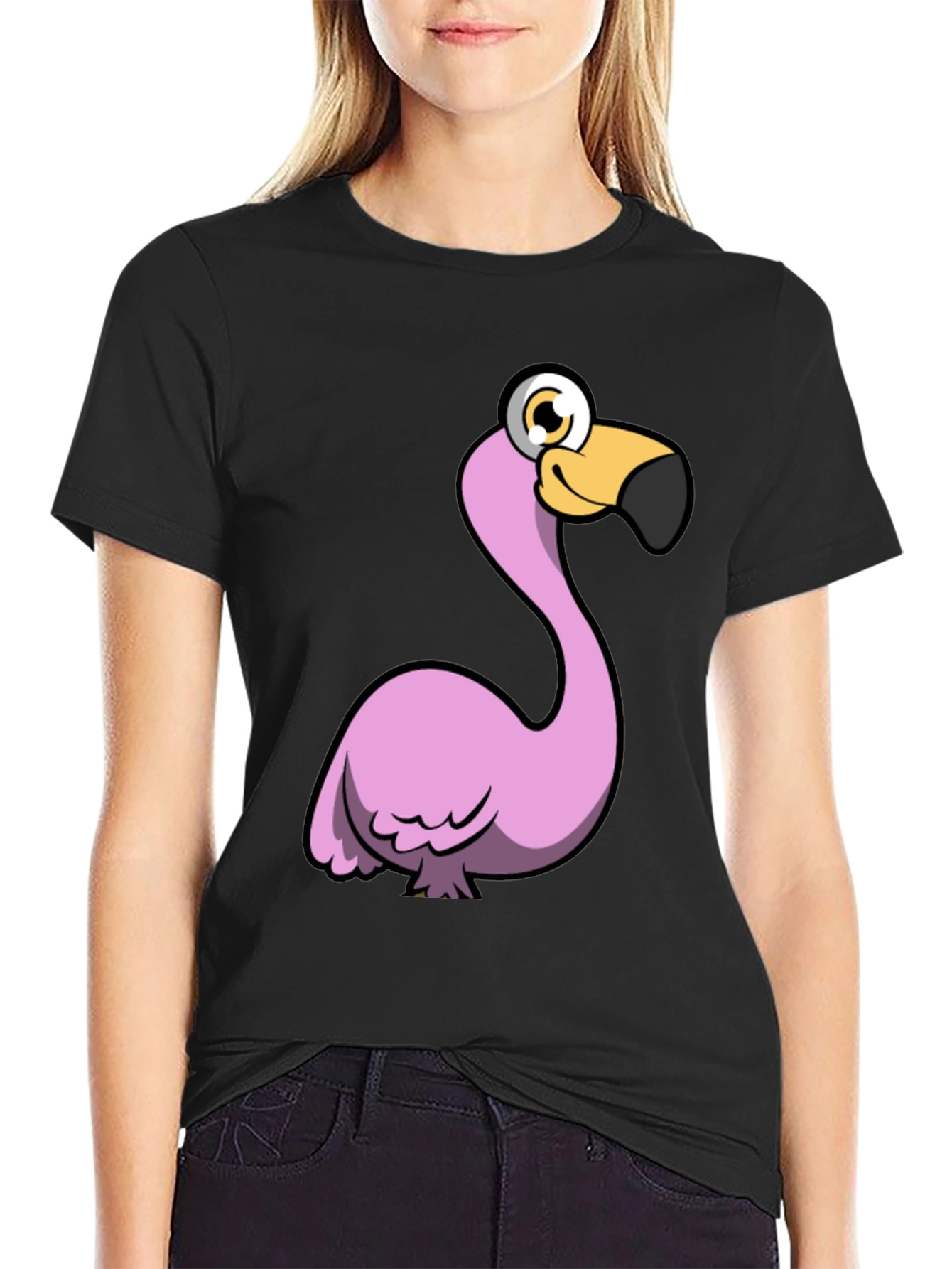 Funny Flamingo Graphic Tee - Black Cotton Shirt