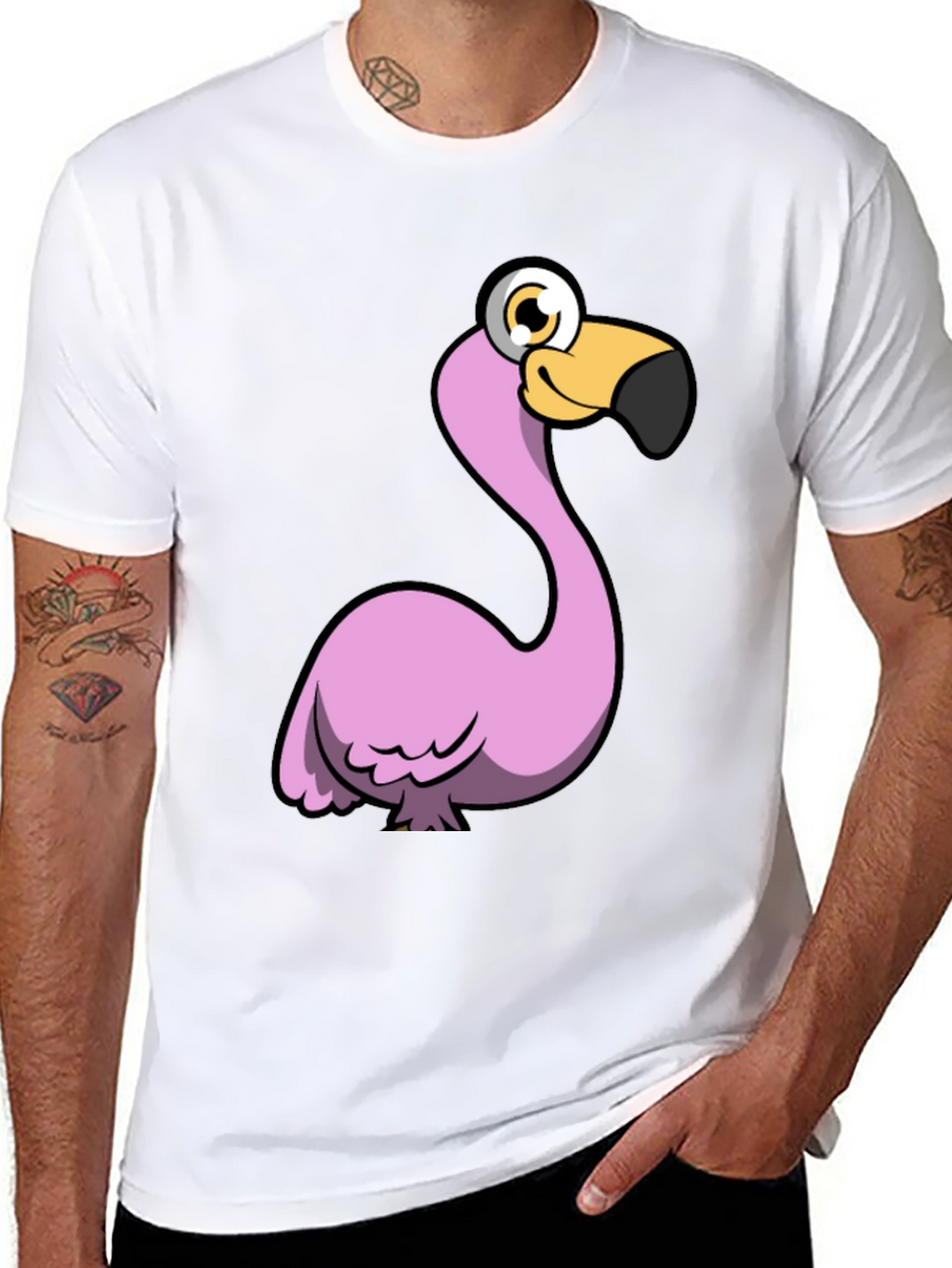 Funny Flamingo Graphic Tee - Black Cotton Shirt