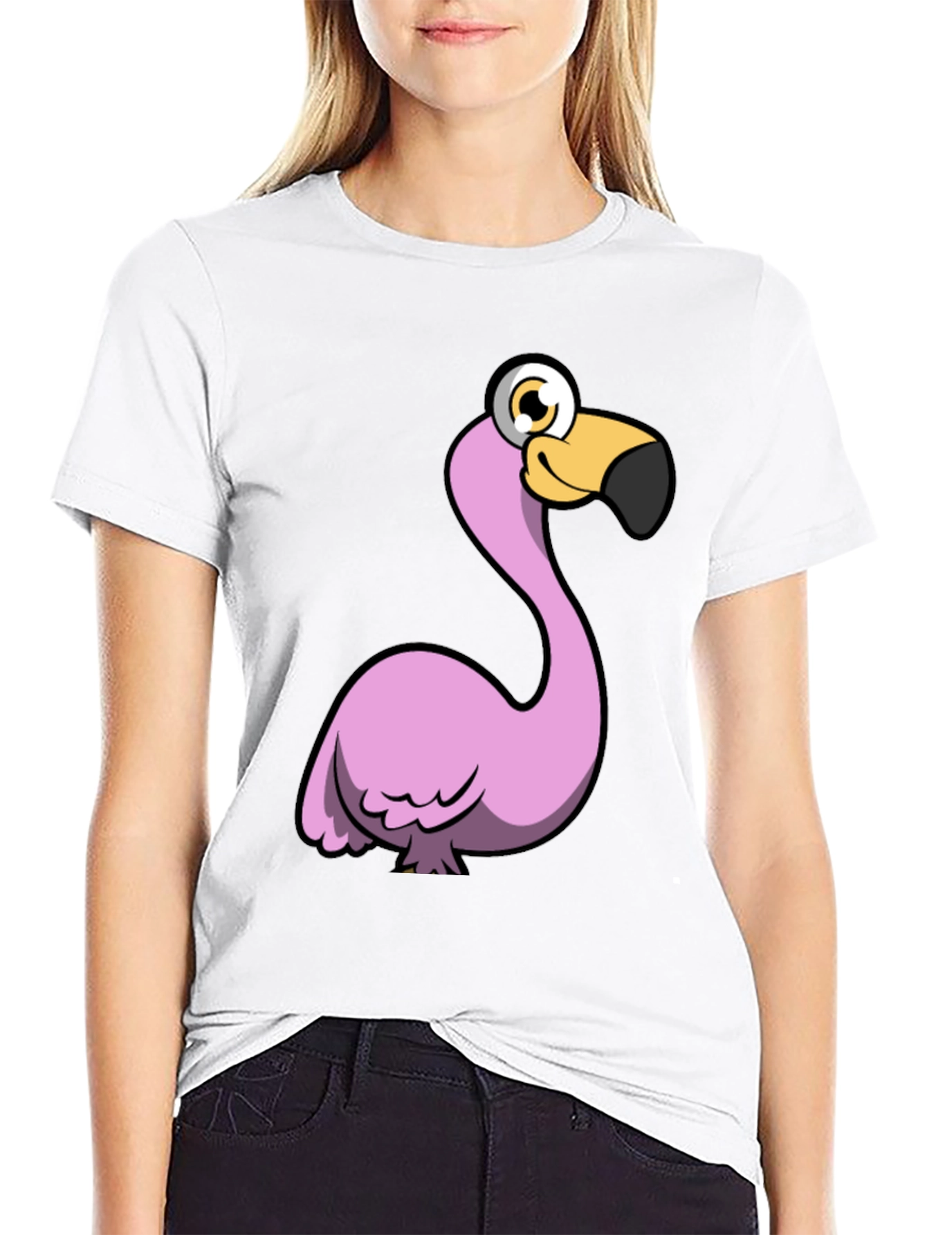 Funny Flamingo Graphic Tee - Black Cotton Shirt