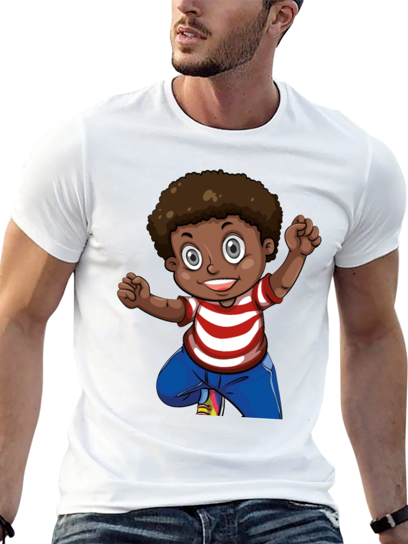 Boy Cartoon Graphic Black T-Shirt