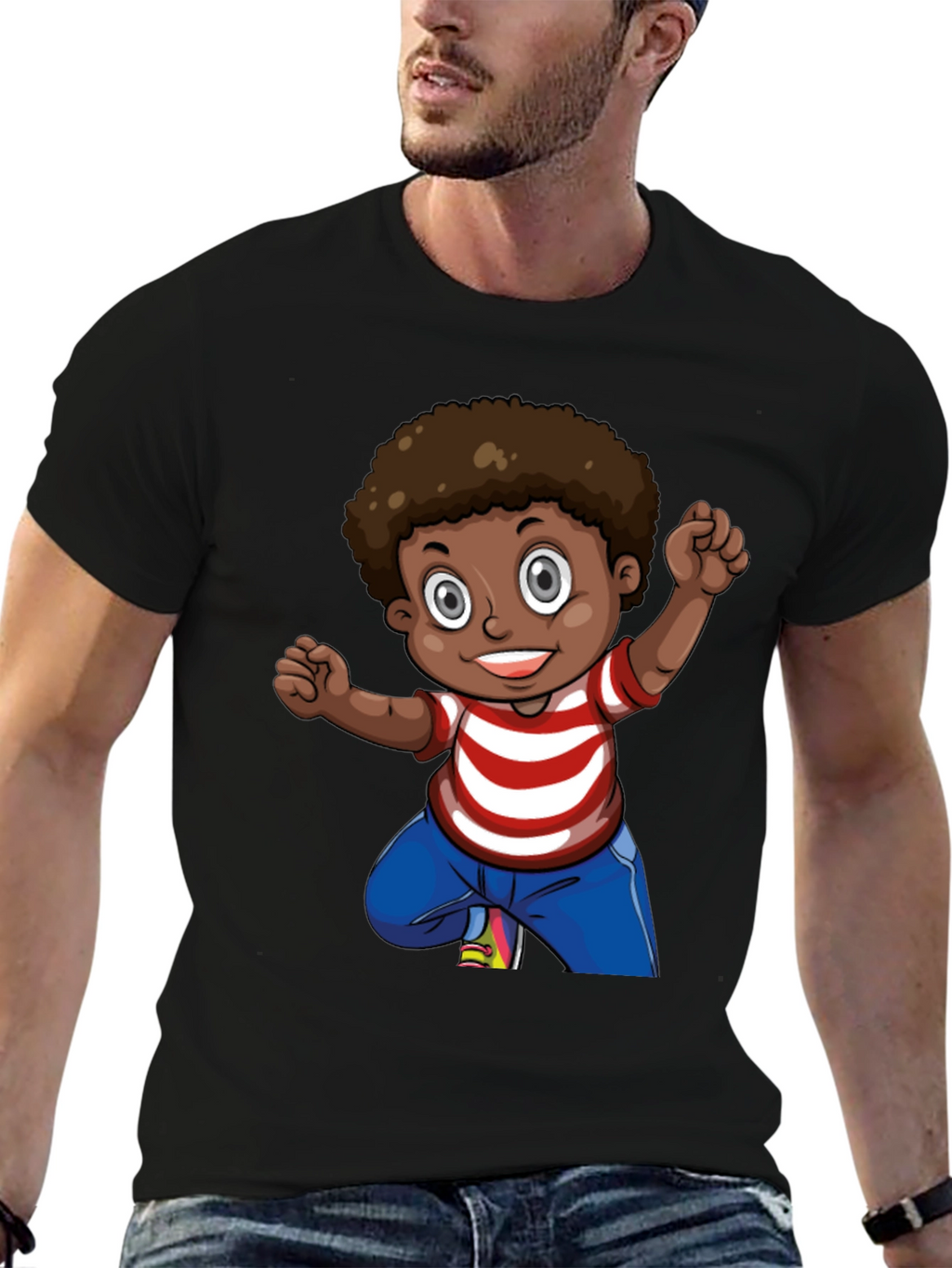 Boy Cartoon Graphic Black T-Shirt